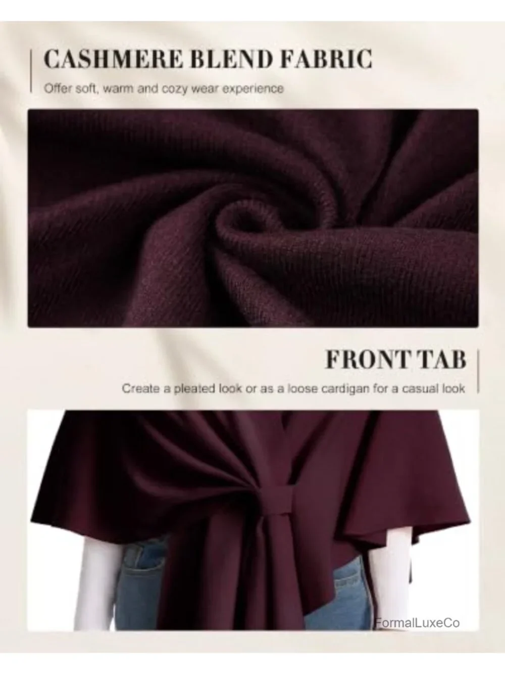 Cashmere Blend Open Front Poncho Sweater Shawl Wrap for Women Cozy Knit Ruana
